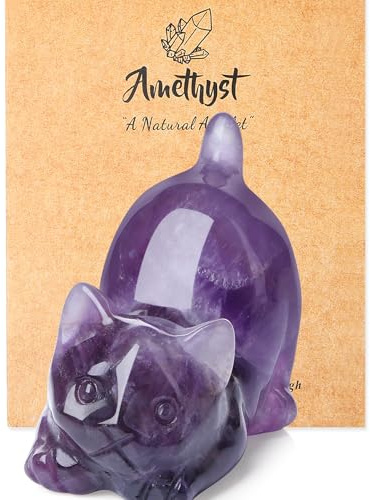 GUJOXILA 2 Amethyst Healing Crystal Cat Gifts for women Cat Lover Purple Cats Themed Gift Ornaments Amethyst Statue Figurine Purple Lucky Cute Small Presents