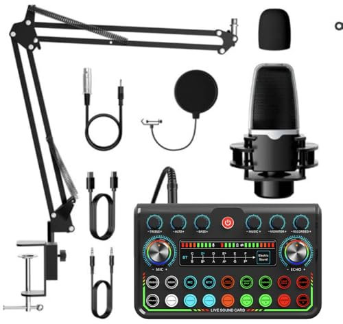 Generic Ensemble d'équipement de podcast avec microphone et changeur de voix, carte son en direct, interface audio, ensemble studio d'enregistrement pour enregistrement, chant, streaming et jeux