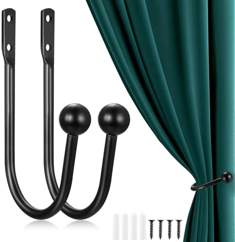 2 Pz Fermatenda in Metallo, Ferma Tende Ganci per Tende, Fermatenda da Muro a Forma di U, Fermatende a U Parete Supporti per Camera da Letto Uffici Cucine (Argento)