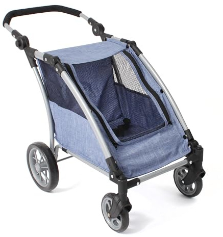 Bayer Chic 2000® Dockrailer Roadster – Jeans Blue – höjdjusterbart handtag 33–71 cm – modern ram – för två dockor upp till 46 cm – 3–8 J.