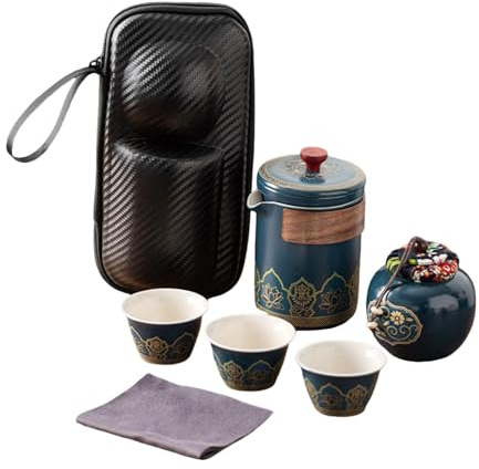 Milageto Set de té portátil en cerámica con Tazas y Estuche, Tetera China para Viajes y picnics.