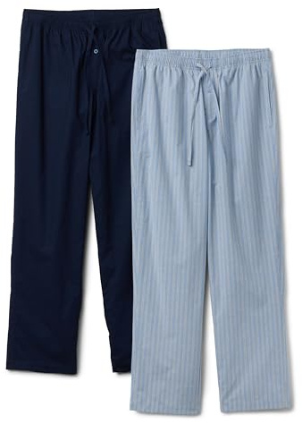 Amazon Essentials Bas de Pyjama Pleine Longueur en Popeline de Coton Extensible Homme, Lot de 2