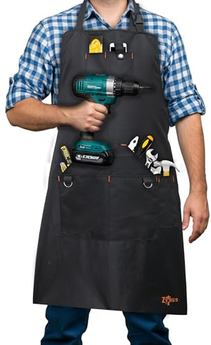 Zytrus Heavy Duty Work Apron, Waxed Canvas Apron for DIY and Gardening use with Adjustable Straps, Multiple Pockets - Comfortable for Carpenters, Painters, Mechanics