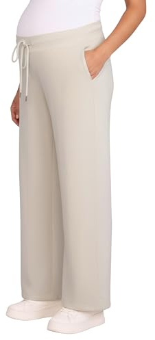 Motherhood Maternity Women's Under The Belly Wide Leg Pregnancy Lounge Sweatpants with Drawstring, Antique White, Medium