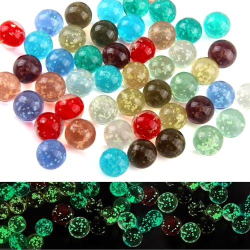 Vaskula 50 Pièces Billes Enfant 16 mm Bille Phosphorescentes Billes de Verre Colorées Phosphorescentes avec Sac en Tissu Noir pour Garçons et Filles Jeux de Bille 10 Couleurs