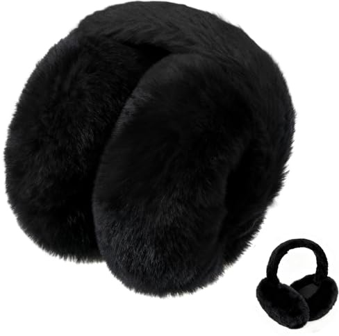 HekouJiub Earmuffs for Women Ear Muffs for Winter Faux Fur Warm Earmuffs(Black)