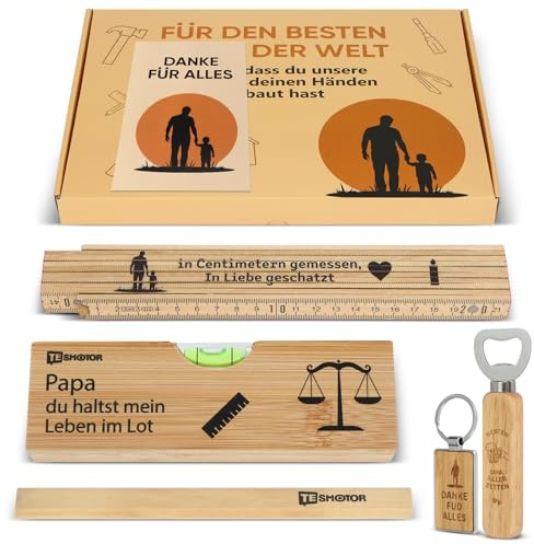 Wzzy Gurden Papa Handwerker Geschenk Set - mit Bieröffner | Zollstock | Zimmermannsbleistift | Schlüsselanhänger | Wasserwaage, Bester Papa Kreativer Geschenke für Vatertag (Papa)