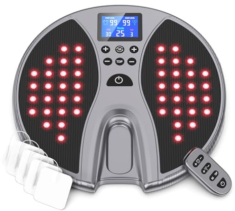 Neuer Creliver Durchblutungs-Stimulator Beine mit Rotlichttherapie, EMS Fußmassagegerät für Neuropathie, Muskelschmerzen und Polyneuropathie, mit 8 Elektrodenpads für Knie, Waden und Füße