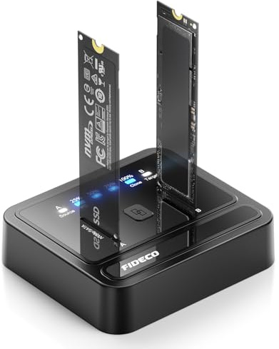 FIDECO M.2 NVMe SATA SSD Cloner Dock, USB 3.2 Gen 2 X 2, Duplicador de clonador M.2 NVMe de 20 Gbps, compatible con clon sin conexión, UASP y recorte, negro