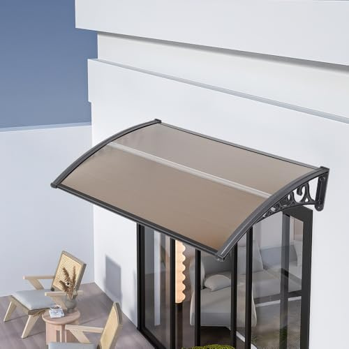 Marquesina para Puerta de Entrada con Techo de Policarbonato Resistente a la Lluvia y UV, Protección Toldo Exterior Terraza Techo para Balcón Diseño,100 * 150 cm - Marrón