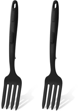 KINBOM 2 Uds Tenedores de Silicona para Cocinar, Resistentes Al Calor Flexibles Antiadherentes Tenedores para Mezclar Utensilios de Cocina Multifuncionales for Mezclar Remover Triturar Batir (Negro)
