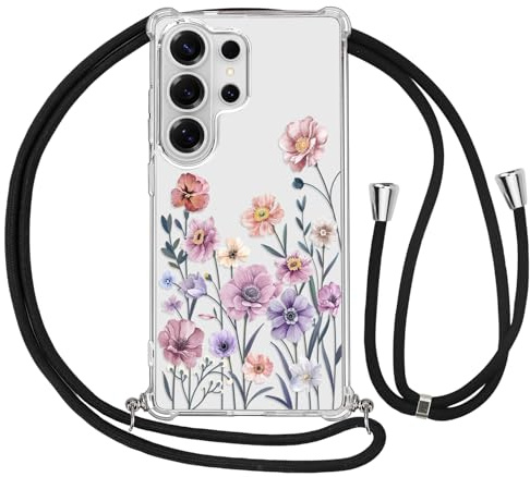 Ciciber Ttusy Handykette Hülle für Samsung Galaxy S26 Ultra mit Band, Durchsichtig Muster Blumen Case Weiches TPU Schutzhülle mit Kordel zum Umhängen Necklace HandyHülle für Samsung S26 Ultra, 04
