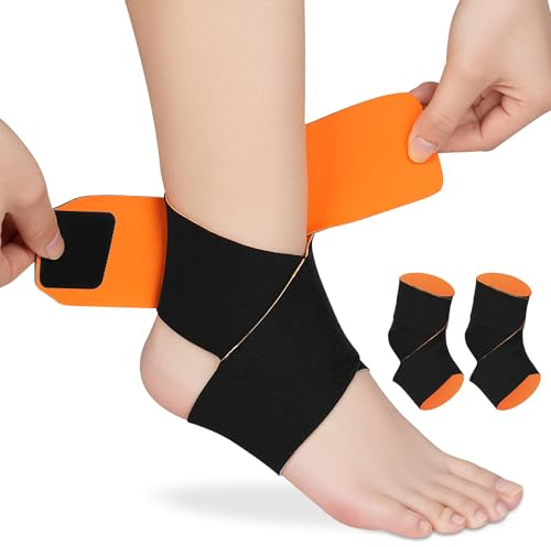 Beugo Bandage Fußgelenk, Verstellbare Knöchelbandage Sprunggelenk | Sprunggelenkbandage für Rechte und Linke, Fußbandage, Fussgelenk Bandage Knöchel Sport, Fitness und Joggen (Orange,2 Stück)