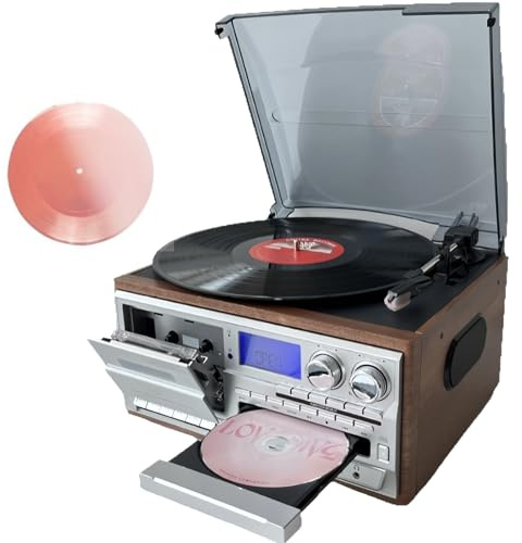 Tocadiscos de vinilo, tocadiscos de 3 velocidades, sistema de audio retro 9 en 1 para amantes del vinilo, equipado con funcionalidad de entrada/salida