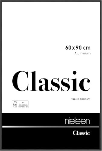 nielsen Aluminium Bilderrahmen Classic, 60 x 90 cm, Schwarz | Aluminium Posterrahmen im Hoch- & Querformat zum Aufhängen Schwarz matt Echtglas