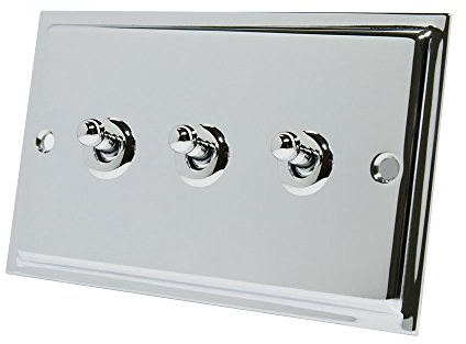 Slimline Polished Chrome 3 Gang Toggle Switch - 10 Amp Triple 3-Gang 2 Way Dolly Light Switch