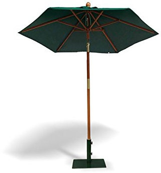 Jati Umbra 2m Small Wooden Tilt Parasol with Cover (Green) - Hexagonal | Single-Pulley | 2-Part Pole
