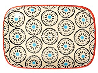 Tranquillo Seifenschale Floral, mit abgerundeten Ecken aus handbemalter Keramik mit Löchern für den Wasserablauf 13,5 x 9,5 x 2 cm