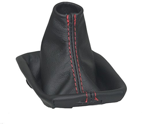 Gear Stick Gaiter Black Leather with Plastic Frame Red Stitching