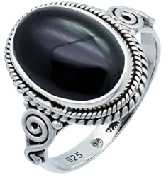 mantraroma Silberring Damen 925 Sterling Silber – ovaler Edelstein Ring, Vintage Statement Ring Schmuck, elegantes Geschenk für Frauen