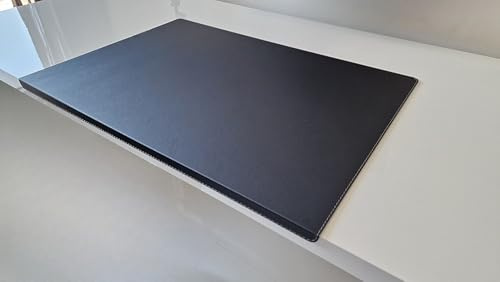 Gewinkelte Schreibtischunterlage mit Kantenschutz sanft lux Leder 60 x 38 Schwarz Silbergraue Naht