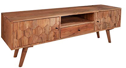 Riess Ambiente Massives TV Board Mystic Living 140cm Akazie Natur 3D Oberfläche Massivholz Akazienholz Lowboard Fernsehschrank Wohnzimmerschrank