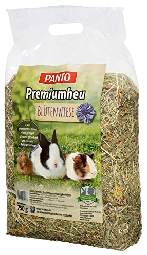 PANTO Blütenwiese 5X 750g – Heu mit Blüten, rohfaserreiches Grundfutter, ideal zB als Hasenfutter und Meerschweinchenfutter, geeignet für alle Nagerarten