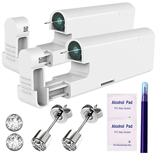 KAIQIKAIXI 2PCS Ear Nail Gun Disposable Aseptic Household Ear Piercing Gun Portable Ear Piercing Gun Group Ear Piercing Tools (New Generation) (Silver 4mm)