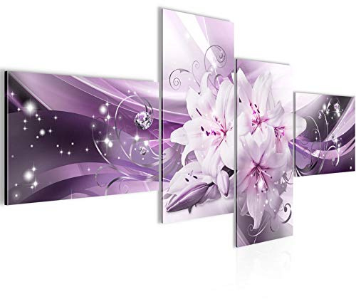 Runa Art Bild Modern Blumen Lilien - Made in Germany - Wandbilder Diamant Violett Lila 4 Teilig 020142b