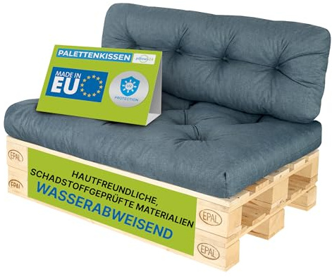 Pillows24 Palettenkissen 2-teiliges Set, Wasserabweisend & UV-fest | Palettenkissen Outdoor & Indoor für Europaletten 120x80, Palettenuflage für Palettensofa, für Garten, Made in EU, Türkis