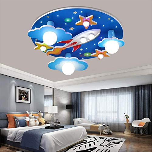 LED Deckenleuchte Dimmbar Kinderzimmerlampe Kreativität Universum Rakete Deckenlampe Junge Und Mädchen Schlafzimmer Wohnzimmer Deckenlicht,E27x3, E14x2 Inklusive Glühbirne (Mit Fernbedienung) Ø61cm