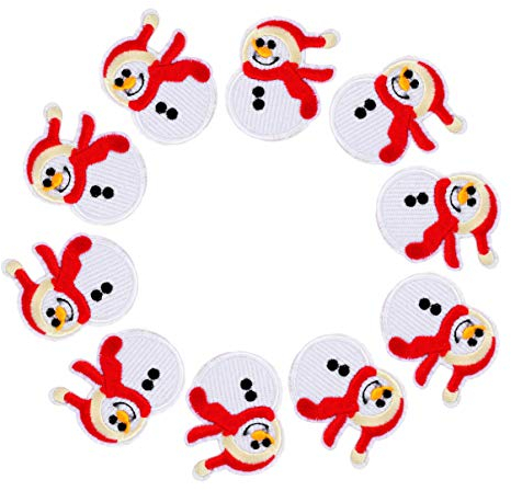 EXCEART Schneemann Patches Sticker Weihnachten Applikationen Bestickter Applikation Aufnäher zum Aufbügeln für DIY Basteln Kleider Jeans Pullover Nähzubehör Weihnachtsdeko Weiß 10 Stück