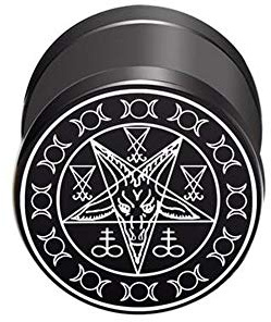 BlackAmazement Faux plug d'oreille en acier inoxydable 316L - Motif pentagramme et étoile - Pied de drude - Rune de Satan Lucifer - 10 mm - Noir - Pour homme et femme