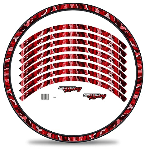 16-teiliges Set Felgenrandaufkleber Sticker für Fahrrad Felgen im Camouflage Design Komplett Set für 27 29 für Ebike Rennrad Mountainbike MTB Laufrad RX033 (Hexagon rot, Matt)