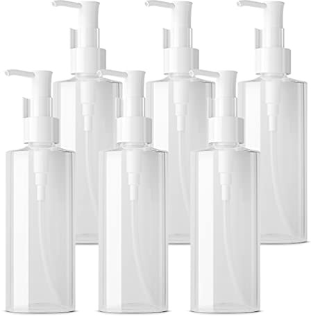 TIANZD 6 Pièces Ovales Transparent Flacon Vide Pet 120ml Pompe Cosmétique Bouteilles Vides Pompe Doseuse avec Clip pour Cosmétique Une Utilisation Savon Lotion Gel Huile Essentielle