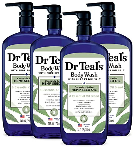 Dr Teal's Body Wash with Pure Epsom Salt, Cannabis Sativa Hemp Seed Oil, 24 fl oz (Pack of 4)