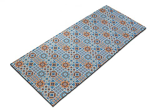 ABAKUHAUS marokkanisch Yoga-Mattenhandtuch, Ornament, rutschfeste schweißabsorbierende Yoga Pilates Workout Pad Abdeckung, 64 cm x 178 cm, Dunkles Blau Orange