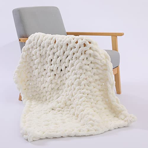 SWECOMZE Gestrickte Decke Grob Kuscheldecke Grobstrick Wolldecke Strickdecke Tagesdecke Überwurf Decke Zuhause Dekor Geschenk fürs Sofa Tagesdecke (Beige,80 * 80cm)