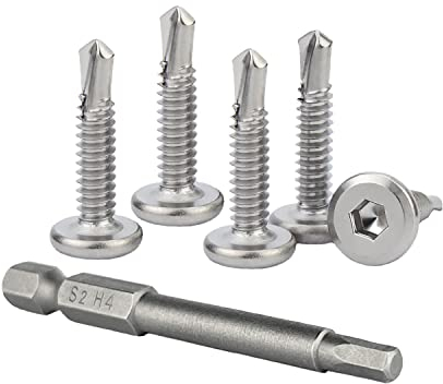 HeYork Selbstschneidende Schraube 100 Stück Edelstahl Flachkopf aus Edelstahl 410 Innensechskantschrauben 5,5x25 mm Bohrschrauben Fassadenschrauben