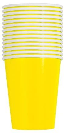 Trimming Shop Neon Yellow 266ml Disposable Paper Cups 14 Pack | A Convenient Choice for Refreshments During Garden Dining Children Celebrations Catering Functions and Outdoor Hosting