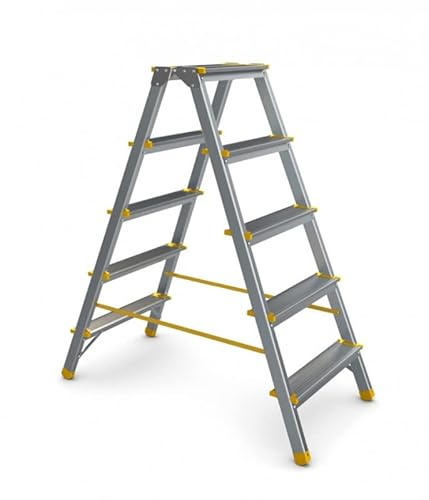 PROREGAL Metal Double Giraffe Doppelseitige-Aluminium-Stufenstehleiter | 6 Stufen | HxB 132x48,5cm | 150kg Tragkraft | Leiter, Teleskopleiter, Trittleiter, Bockleiter, Sprossen-Doppelleiter