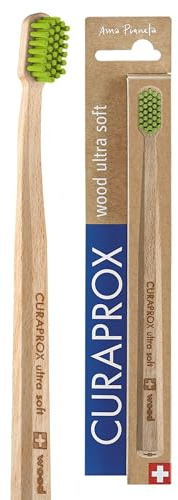 Curaprox Wood Ultra Soft Zahnbürste, Grün, Swiss Made | Für Die Mundpflege, Ultraweiche Plaqueentfernung, Einzelpack