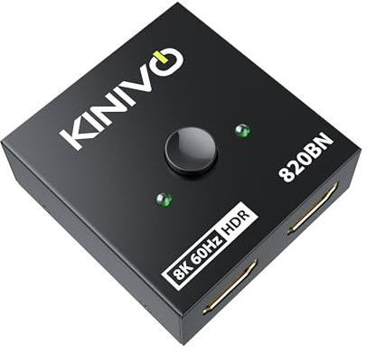 Kinivo Commutateur HDMI 8K 2 en 1 Sortie – (8K 60 Hz, concentrateur de Commutation Ultra HD, hub HDMI 2.1 48 Gbit/s, HDR10+) – Compatible avec HDTV, PS5/4, Xbox, Apple TV