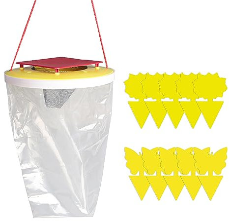 1 trappola per mosche, 10 tavole adesive per esterni, borsa per mosche per interni, trappola per mosche, trappole adesive per insetti, adatto per frutteti, stalle, gronde