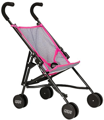 Mamas & Papas Babypuppenwagen für Kinder | Leichter rosa Kinderwagen mit Regenschirmfalte | Kleinkind-Rollenspiel-Buggy & Kinderwagen | Grau & Rosa Puppenwagen für Mädchen & Jungen ab 3 Jahren