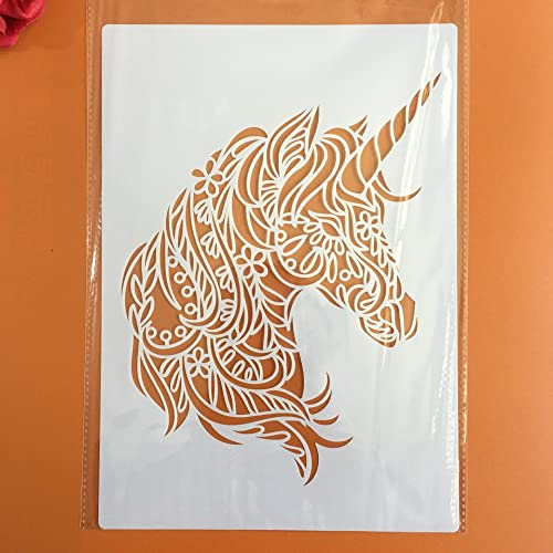 Wiederverwendbare Schablonen zum Malen auf Holz, A4, 29 x 21 cm, Einhorn-Kuchen, Zeichenschablone für Scrapbooking, Kunstbedarf, Wanddekoration