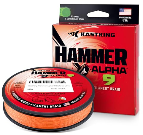 KastKing Hammer Alpha 9 Braided Fishing Line, Orange, 8LB, 150Yds, 9 Strands