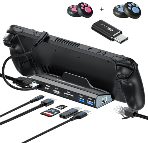 YCBUENO 6-in-1 USB-C Docking Station for Steam Deck, 4K@30Hz, VGA, 100W PD | Equipped with 2 USB 3.0 ports, Gigabit Ethernet (1000Mbps), and compatible with the Steam Deck, ROG Ally, Switch & Legion Go.