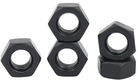 Qrity 5 Stück Sechskantmuttern M18, Schwarze Hexmuttern, Sicherheitsmuttern, Sechskantmuttern Aus Stahl, Schraubenmutter, Muttern für Wohngebäude, Industriegebäude, Reparaturen