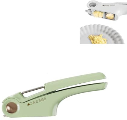 2 in 1 Garlic Press,Garlic Press Stainless Steel,Garlic Peeler & Garlic Cleaning Tool,Easy-to-Squeeze Garlic Slicer,Ergonomic Handle Rust Proof Dishwasher Garlic Press /95 (Color : Green)